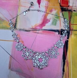 Kate Spade NY Clear Silver Crystal Lace Necklace Sparkly Luxe Bridal Jewelry